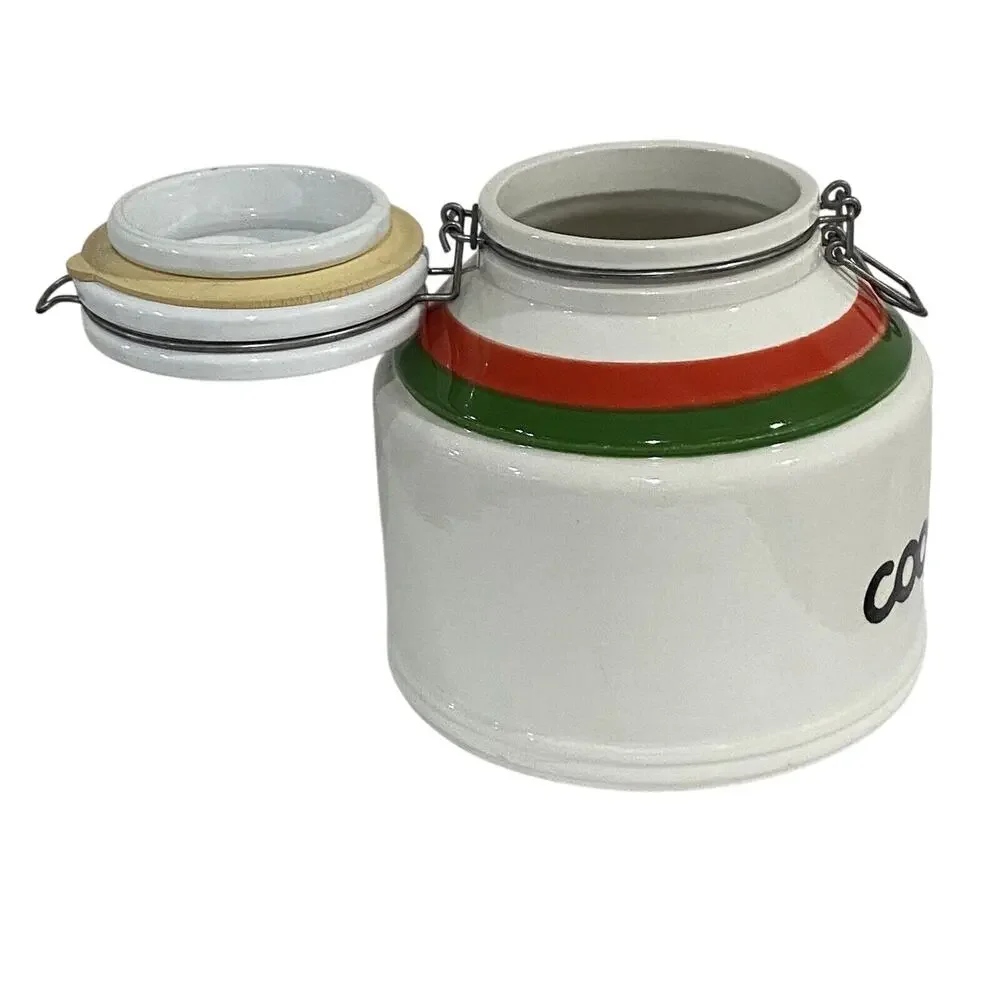 Vintage 1970s Massimo Baldelli Line Italia Cookie Jar White Red Green Ceramic